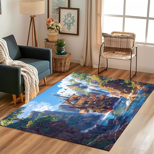 Lwznbio Teppich Läufer 80x150 cm Nautisch Segelboot Wohnzimmerteppich Kurzflor Waschbar rutschfest Meeresabenteuer Teppiche Weich für Eingang Flur, Küche, Wohnzimmer, Schlafzimmer Lwznbio Teppich Läufer 80x150 cm Nautisch Segelboot Wohnzimmerteppich Kurzflor Waschbar rutschfest Meeresabenteuer Teppiche Weich für Eingang Flur, Küche, Wohnzimmer, Schlafzimmer von Lwznbio
