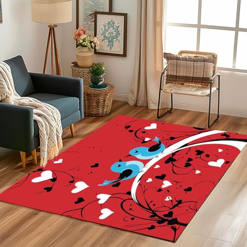 Lwznbio Teppich Läufer 80x150 cm Niedlich Bird Wohnzimmerteppich Kurzflor Waschbar rutschfest Blumen Pflanze Teppiche Weich für Eingang Flur, Küche, Wohnzimmer, Schlafzimmer von Lwznbio
