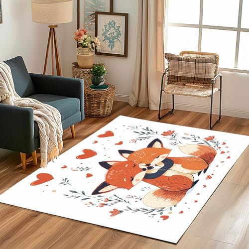 Lwznbio Teppich Läufer 80x150 cm Niedlich Fuchs Wohnzimmerteppich Kurzflor Waschbar rutschfest Wilde Tiere Teppiche Weich für Eingang Flur, Küche, Wohnzimmer, Schlafzimmer von Lwznbio
