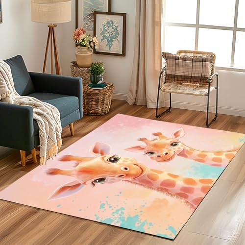 Lwznbio Teppich Läufer 80x150 cm Niedlich Giraffe Wohnzimmerteppich Kurzflor Waschbar rutschfest Tierliebhaber Teppiche Weich für Eingang Flur, Küche, Wohnzimmer, Schlafzimmer von Lwznbio