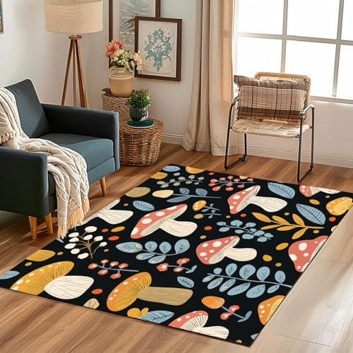 Lwznbio Teppich Läufer 80x150 cm Pilz Niedlich Wohnzimmerteppich Kurzflor Waschbar rutschfest Pflanze Blumen Teppiche Weich für Eingang Flur, Küche, Wohnzimmer, Schlafzimmer von Lwznbio
