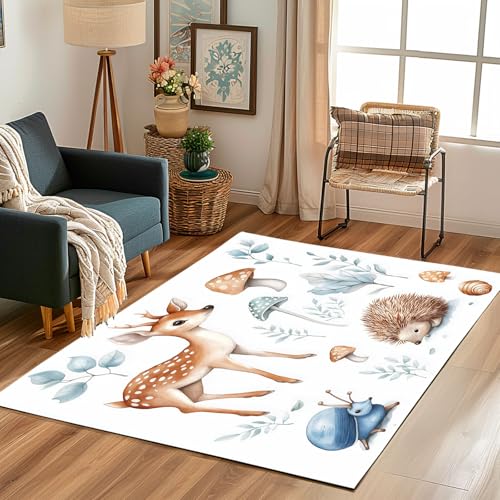 Lwznbio Teppich Läufer 80x150 cm Schnecke REH Igel Wohnzimmerteppich Kurzflor Waschbar rutschfest Wilde Tiere Teppiche Weich für Eingang Flur, Küche, Wohnzimmer, Schlafzimmer von Lwznbio