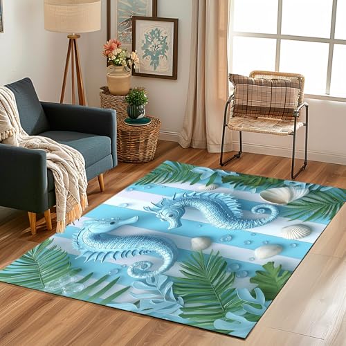 Lwznbio Teppich Läufer 80x150 cm Seepferdchen Muster Wohnzimmerteppich Kurzflor Waschbar rutschfest Marine Thema Teppiche Weich für Eingang Flur, Küche, Wohnzimmer, Schlafzimmer Lwznbio Teppich Läufer 80x150 cm Seepferdchen Muster Wohnzimmerteppich Kurzflor Waschbar rutschfest Marine Thema Teppiche Weich für Eingang Flur, Küche, Wohnzimmer, Schlafzimmer von Lwznbio