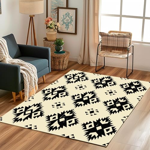 Lwznbio Teppich Waschbarer 150x210 cm Azteken Ethnischer Stil Wohnzimmerteppich rutschfest Geometrie Muster Teppiche Groß Weich Kurzflor für Schlafzimmer, Esszimmer, Büro, Spielzimmer von Lwznbio