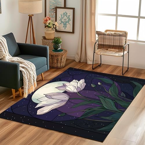 Lwznbio Teppich Waschbarer 150x210 cm Blumenmuster Wohnzimmerteppich rutschfest Tulpe Blumen Pflanze Teppiche Groß Weich Kurzflor für Schlafzimmer, Esszimmer, Büro, Spielzimmer Lwznbio Teppich Waschbarer 150x210 cm Blumenmuster Wohnzimmerteppich rutschfest Tulpe Blumen Pflanze Teppiche Groß Weich Kurzflor für Schlafzimmer, Esszimmer, Büro, Spielzimmer von Lwznbio