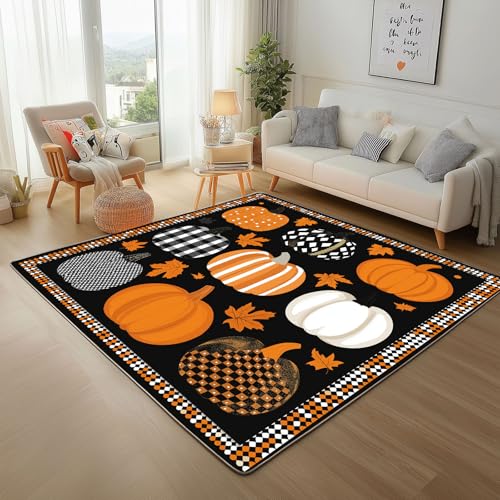 Lwznbio Teppich Waschbarer 150x210 cm Kürbis Muster Wohnzimmerteppich rutschfest Thanksgiving Erntezeit Teppiche Groß Weich Kurzflor für Schlafzimmer, Esszimmer, Büro, Spielzimmer von Lwznbio