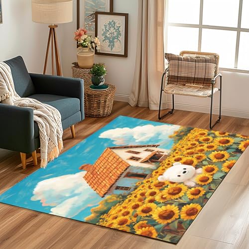 Lwznbio Teppich Waschbarer 150x210 cm Sonnenblume Blumenfeld Wohnzimmerteppich rutschfest Karikatur Stil Teppiche Groß Weich Kurzflor für Schlafzimmer, Esszimmer, Büro, Spielzimmer Lwznbio Teppich Waschbarer 150x210 cm Sonnenblume Blumenfeld Wohnzimmerteppich rutschfest Karikatur Stil Teppiche Groß Weich Kurzflor für Schlafzimmer, Esszimmer, Büro, Spielzimmer von Lwznbio