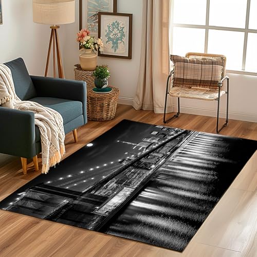 Lwznbio Teppich Waschbarer 150x210 cm Stadt Architektur Wohnzimmerteppich rutschfest Manhattan Bridge Teppiche Groß Weich Kurzflor für Schlafzimmer, Esszimmer, Büro, Spielzimmer Lwznbio Teppich Waschbarer 150x210 cm Stadt Architektur Wohnzimmerteppich rutschfest Manhattan Bridge Teppiche Groß Weich Kurzflor für Schlafzimmer, Esszimmer, Büro, Spielzimmer von Lwznbio