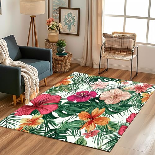 Lwznbio Teppich Waschbarer 150x210 cm Tropische Blumen Pflanze Wohnzimmerteppich rutschfest Blumenmuster Teppiche Groß Weich Kurzflor für Schlafzimmer, Esszimmer, Büro, Spielzimmer Lwznbio Teppich Waschbarer 150x210 cm Tropische Blumen Pflanze Wohnzimmerteppich rutschfest Blumenmuster Teppiche Groß Weich Kurzflor für Schlafzimmer, Esszimmer, Büro, Spielzimmer von Lwznbio