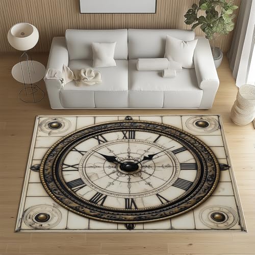 Lwznbio Teppich Waschbarer 150x210 cm Uhren 3D Drucken Wohnzimmerteppich rutschfest Vintage Stil Teppiche Groß Weich Kurzflor für Schlafzimmer, Esszimmer, Büro, Spielzimmer Lwznbio Teppich Waschbarer 150x210 cm Uhren 3D Drucken Wohnzimmerteppich rutschfest Vintage Stil Teppiche Groß Weich Kurzflor für Schlafzimmer, Esszimmer, Büro, Spielzimmer von Lwznbio