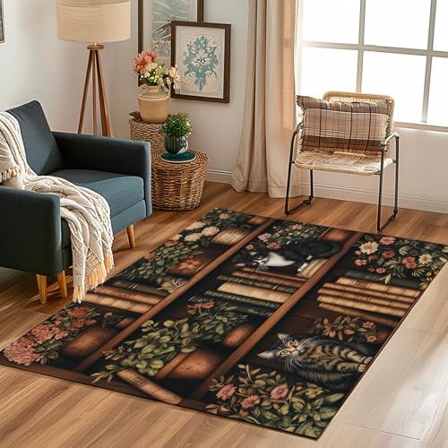 Lwznbio Teppich Wohnzimmer 160x200 cm Bücherregal Katze Kätzchen Teppiche Büro Weich Kurzflor Waschbare Bibliothek Thema Carpet Weich rutschfest für Esszimmer, Büro, Spielzimmer, Kinderzimmer Lwznbio Teppich Wohnzimmer 160x200 cm Bücherregal Katze Kätzchen Teppiche Büro Weich Kurzflor Waschbare Bibliothek Thema Carpet Weich rutschfest für Esszimmer, Büro, Spielzimmer, Kinderzimmer von Lwznbio