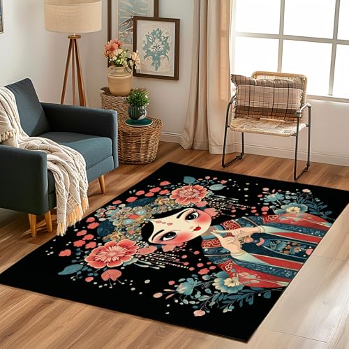 Lwznbio Teppich Wohnzimmer 160x200 cm Chinesisch Stil Mädchen Teppiche Büro Weich Kurzflor Waschbare Karikatur Figur Carpet Weich rutschfest für Esszimmer, Büro, Spielzimmer, Kinderzimmer von Lwznbio