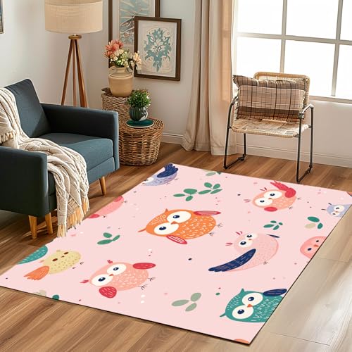 Lwznbio Teppich Wohnzimmer 160x200 cm Karikatur Eule Teppiche Büro Weich Kurzflor Waschbare Tierliebhaber Carpet Weich rutschfest für Esszimmer, Büro, Spielzimmer, Kinderzimmer von Lwznbio
