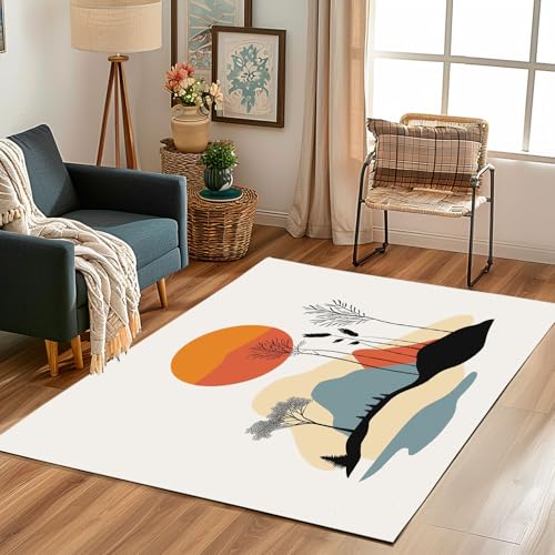 Lwznbio Teppich Wohnzimmer 160x200 cm Mitte des Jahrhunderts Teppiche Büro Weich Kurzflor Waschbare Boho Stil Carpet Weich rutschfest für Esszimmer, Büro, Spielzimmer, Kinderzimmer von Lwznbio