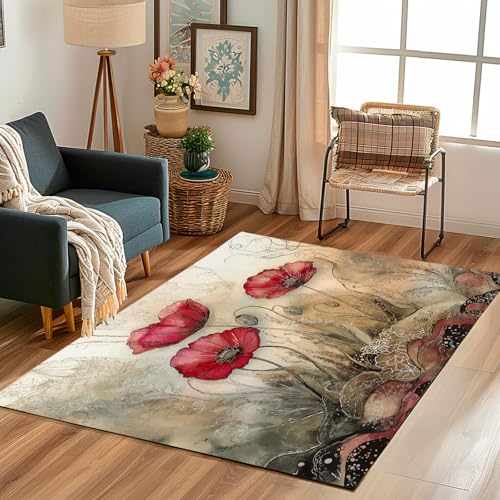 Lwznbio Teppich Wohnzimmer Weich 60x120 cm Aquarell Mohn Eingangsteppich Waschbarer Mohnblumen Blumenmuster Teppiche Kurzflor rutschfest für Flur, Küche, Schlafzimmer, Esszimmer Lwznbio Teppich Wohnzimmer Weich 60x120 cm Aquarell Mohn Eingangsteppich Waschbarer Mohnblumen Blumenmuster Teppiche Kurzflor rutschfest für Flur, Küche, Schlafzimmer, Esszimmer von Lwznbio