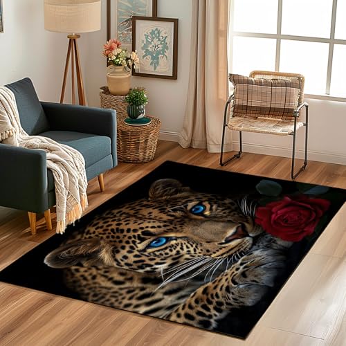 Lwznbio Teppich Wohnzimmer Weich 60x120 cm Leopard 3D Drucken Eingangsteppich Waschbarer Tierwelt Tierliebhaber Teppiche Kurzflor rutschfest für Flur, Küche, Schlafzimmer, Esszimmer von Lwznbio