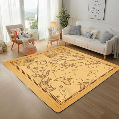 Lwznbio Teppich Wohnzimmer Weich 60x120 cm Nautisch Thema Eingangsteppich Waschbarer Meeresabenteuer Karte Teppiche Kurzflor rutschfest für Flur, Küche, Schlafzimmer, Esszimmer von Lwznbio