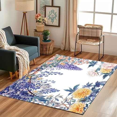 Lwznbio Teppich rutschfest Kinderzimmer 140x200 cm Chrysantheme Lavendel Pfingstrosen Teppich Wohnzimmer Waschbarer Blumenmuster Carpet Weich Kurzflor für Schlafzimmer, Esszimmer, Küche Lwznbio Teppich rutschfest Kinderzimmer 140x200 cm Chrysantheme Lavendel Pfingstrosen Teppich Wohnzimmer Waschbarer Blumenmuster Carpet Weich Kurzflor für Schlafzimmer, Esszimmer, Küche von Lwznbio