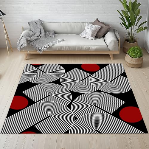 Lwznbio Teppich rutschfest Kinderzimmer 140x200 cm Geometrie Linie Streifen Teppich Wohnzimmer Waschbarer Mitte des Jahrhunderts Carpet Weich Kurzflor für Schlafzimmer, Esszimmer, Küche von Lwznbio