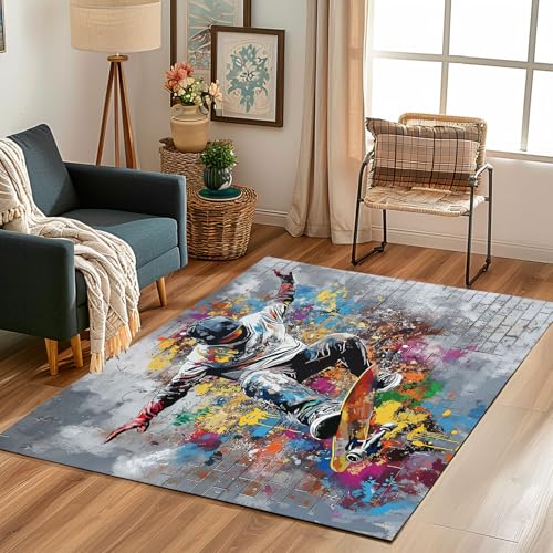 Lwznbio Teppich rutschfest Kinderzimmer 140x200 cm Graffiti Skateboard Teppich Wohnzimmer Waschbarer Extremsportarten Carpet Weich Kurzflor für Schlafzimmer, Esszimmer, Küche Lwznbio Teppich rutschfest Kinderzimmer 140x200 cm Graffiti Skateboard Teppich Wohnzimmer Waschbarer Extremsportarten Carpet Weich Kurzflor für Schlafzimmer, Esszimmer, Küche von Lwznbio