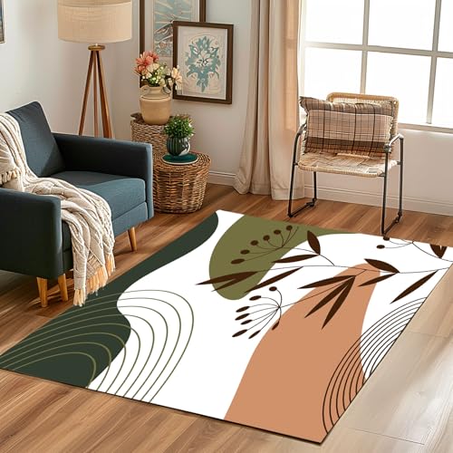 Lwznbio Teppich rutschfest Kinderzimmer 140x200 cm Mitte des Jahrhunderts Teppich Wohnzimmer Waschbarer Tropische Pflanze Carpet Weich Kurzflor für Schlafzimmer, Esszimmer, Küche von Lwznbio