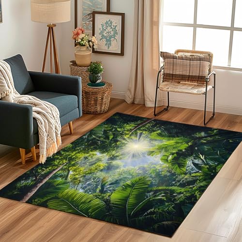 Lwznbio Teppich rutschfest Kinderzimmer 140x200 cm Tropische Dschungel Teppich Wohnzimmer Waschbarer Sonnenlicht Jungle Carpet Weich Kurzflor für Schlafzimmer, Esszimmer, Küche Lwznbio Teppich rutschfest Kinderzimmer 140x200 cm Tropische Dschungel Teppich Wohnzimmer Waschbarer Sonnenlicht Jungle Carpet Weich Kurzflor für Schlafzimmer, Esszimmer, Küche von Lwznbio
