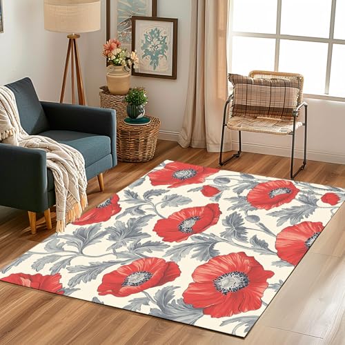 Lwznbio Teppich rutschfest Kinderzimmer 140x200 cm Vintage Mohnblumen Teppich Wohnzimmer Waschbarer Blumenmuster Carpet Weich Kurzflor für Schlafzimmer, Esszimmer, Küche Lwznbio Teppich rutschfest Kinderzimmer 140x200 cm Vintage Mohnblumen Teppich Wohnzimmer Waschbarer Blumenmuster Carpet Weich Kurzflor für Schlafzimmer, Esszimmer, Küche von Lwznbio