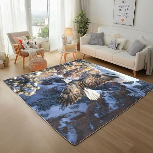 Lwznbio Teppiche Groß Weich 200x200 cm Adler 3D Drucken Teppich Wohnzimmer rutschfest Waschbar Tierwelt Tierliebhaber Carpet Kurzflor für Schlafzimmer, Kinderzimmer, Esszimmer, Küche von Lwznbio