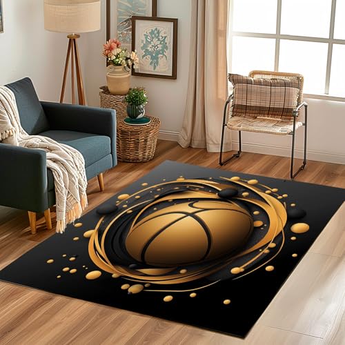 Lwznbio Teppiche Groß Weich 200x200 cm Basketball 3D Drucken Teppich Wohnzimmer rutschfest Waschbar Sport Thema Carpet Kurzflor für Schlafzimmer, Kinderzimmer, Esszimmer, Küche von Lwznbio
