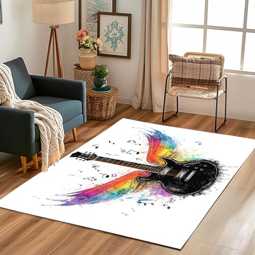 Lwznbio Teppiche Groß Weich 200x200 cm Gitarre Farbe Flügel Musikalische Teppich Wohnzimmer rutschfest Waschbar Rockmusik-Thema Carpet Kurzflor für Schlafzimmer, Kinderzimmer, Esszimmer, Küche Lwznbio Teppiche Groß Weich 200x200 cm Gitarre Farbe Flügel Musikalische Teppich Wohnzimmer rutschfest Waschbar Rockmusik-Thema Carpet Kurzflor für Schlafzimmer, Kinderzimmer, Esszimmer, Küche von Lwznbio
