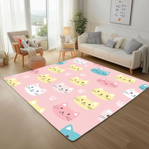 Lwznbio Tier Katze Wohnzimmerteppich 200x280 cm Karikatur Kätzchen Teppich Kurzflor, Weich rutschfest Waschbare Teppiche Tierliebhaber Eingangsteppich Fußmatte Schlafzimmer Kinderzimmer von Lwznbio