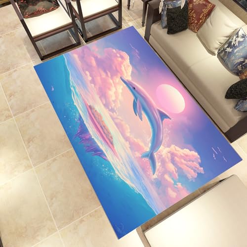 Lwznbio Traum Delphin Wohnzimmerteppich 200x280 cm Meereslebewesen Teppich Kurzflor, Weich rutschfest Waschbare Teppiche Unterwasserwelt Eingangsteppich Fußmatte Schlafzimmer Kinderzimmer von Lwznbio