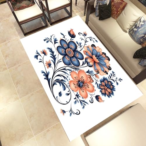 Lwznbio Vintage Blumen Wohnzimmerteppich 200x280 cm Blumenmuster Teppich Kurzflor, Weich rutschfest Waschbare Teppiche Frühlingsblumen Eingangsteppich Fußmatte Schlafzimmer Kinderzimmer von Lwznbio