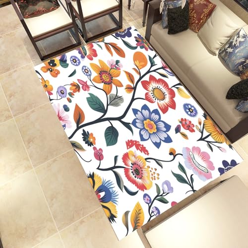 Lwznbio Vintage Blumen Wohnzimmerteppich 200x280 cm Blumenmuster Teppich Kurzflor, Weich rutschfest Waschbare Teppiche Natürliche Pflanze Eingangsteppich Fußmatte Schlafzimmer Kinderzimmer von Lwznbio