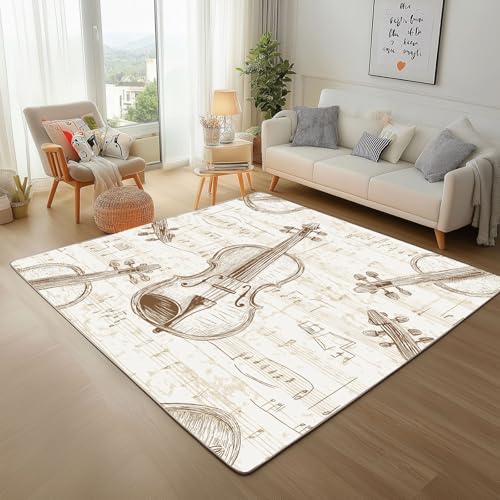 Lwznbio Violine Drucken Wohnzimmerteppich 200x280 cm Musiknoten Teppich Kurzflor, Weich rutschfest Waschbare Teppiche Musikliebhaber Eingangsteppich Fußmatte Schlafzimmer Kinderzimmer von Lwznbio