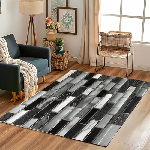 Lwznbio Wandfliesen Teppich Wohnzimmer 200x290 cm Marmor Muster Carpet Kurzflor Modern Kunst Weich rutschfest Waschbare Teppiche, Für Bettvorleger Schlafzimmer Kinderzimmer von Lwznbio