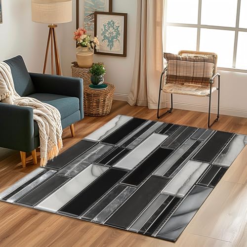 Lwznbio Wandfliesen Wohnzimmerteppich 200x280 cm Marmor Muster Teppich Kurzflor, Weich rutschfest Waschbare Teppiche Modern Kunst Eingangsteppich Fußmatte Schlafzimmer Kinderzimmer von Lwznbio