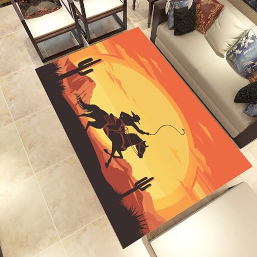 Lwznbio Western Cowboy Wohnzimmerteppich 200x280 cm Wild West Teppich Kurzflor, Weich rutschfest Waschbare Teppiche Laufendes Pferd Eingangsteppich Fußmatte Schlafzimmer Kinderzimmer von Lwznbio