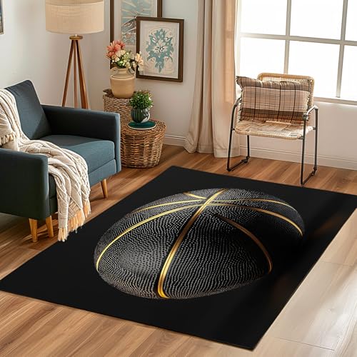 Lwznbio Wohnzimmerteppich 160x230 cm Basketball 3D Drucken Teppich Schlafzimmer Waschbarer Kurzflor Sport Thema Teppiche Weich rutschfest für Esszimmer, Büro, Spielzimmer, Kinderzimmer von Lwznbio