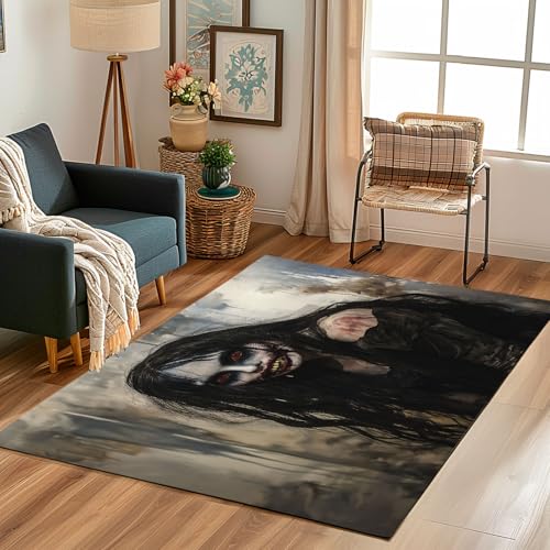 Lwznbio Wohnzimmerteppich 160x230 cm Furcht Zombie Teppich Schlafzimmer Waschbarer Kurzflor Blutige Frau Teppiche Weich rutschfest für Esszimmer, Büro, Spielzimmer, Kinderzimmer von Lwznbio