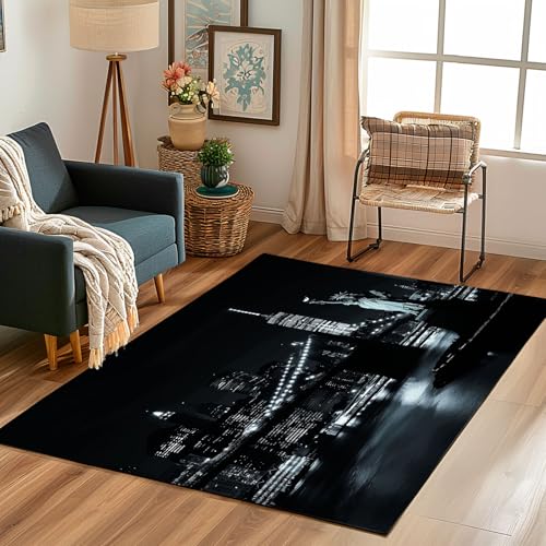 Lwznbio Wohnzimmerteppich 160x230 cm Manhattan Bridge Teppich Schlafzimmer Waschbarer Kurzflor Stadt Landschaft Teppiche Weich rutschfest für Esszimmer, Büro, Spielzimmer, Kinderzimmer von Lwznbio