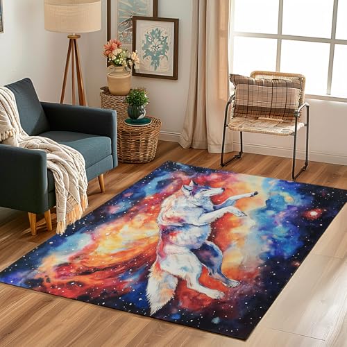 Lwznbio Wolf Drucken Wohnzimmerteppich 200x280 cm Sternenhimmel Teppich Kurzflor, Weich rutschfest Waschbare Teppiche Wilde Tiere Eingangsteppich Fußmatte Schlafzimmer Kinderzimmer Lwznbio Wolf Drucken Wohnzimmerteppich 200x280 cm Sternenhimmel Teppich Kurzflor, Weich rutschfest Waschbare Teppiche Wilde Tiere Eingangsteppich Fußmatte Schlafzimmer Kinderzimmer von Lwznbio