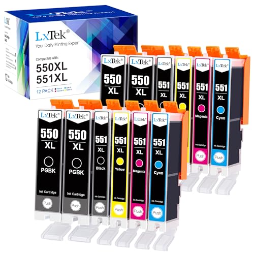 LxTek 550 551 XL Multipack Patronen Kompatibel für Canon PGI-550 XL CLI-551 XL für Pixma IP7250 MX925 MX920 MX725 MG5650 MG5550 MG6450 MG7550 MG6650 MG5400 MG5450 IP7200 IX6850 (12er-Pack) von LxTek