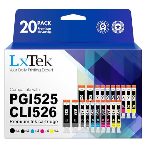 LxTek PGI-525 CLI-526 Tintenpatrone PGI525 CLI526 Druckerpatronen Kompatibel für Canon 526 525 für Canon MG5350 Druckerpatronen für Canon PIXMA MG5150 MG5250 IP4850 IP4950 IX6550 MX885 (20er-Pack) von LxTek