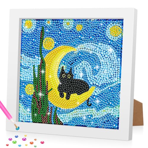 Lxmsja 5D DIY Diamond Art Painting Erwachsene Set mit Rahmen, Sternenklare Nacht Diamant Painting Bilder Erwachsene Kinder, DIY Mosaikherstellung Diamant Bilder Arts Craft für Home Wand Decor 18x18cm von Lxmsja