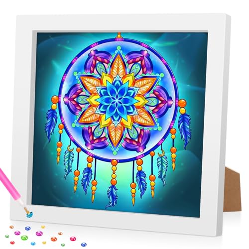 Lxmsja 5D DIY Diamond Painting Kinder Mädchen, Traumfänger Diamant Painting Bilder Kinder Erwachsene, Diamond Painting Mädchen mit Rahmen, Mädchen Geschenke 4-13 Jahre, Arts Craft für Home Decor von Lxmsja