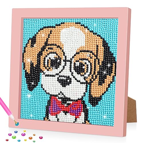 Lxmsja 5D DIY Diamond Painting Kinder Süßer Welpe Tiere, Diamant Painting Bilder Kinder Erwachsene, Diamond Painting Mädchen mit Rahmen, Mädchen Geschenke 4-13 Jahre, Arts Craft für Home Wand Decor von Lxmsja