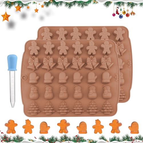 Lxoraziy 2 Stück Bonbon Formen Wiederverwendbar, mit Pipetten, Weihnachten Schokoladenformen Silikon, Antihaft Backform mit Weihnachtsmuster für Süßigkeiten,Fondant,Gelee,Pralinen,DIY Bonbons von Lxoraziy