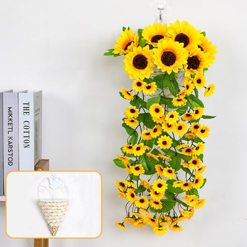 Lxoraziy Künstliche Sonnenblumenranke mit Dreieckskorb, 88 Blüten, 66 cm, Hängende Sonnenblumen Girlande, Künstliche Hängepflanze für Wanddekoration, Balkon, Wohnzimmer, Garten Lxoraziy Künstliche Sonnenblumenranke mit Dreieckskorb, 88 Blüten, 66 cm, Hängende Sonnenblumen Girlande, Künstliche Hängepflanze für Wanddekoration, Balkon, Wohnzimmer, Garten von Lxoraziy