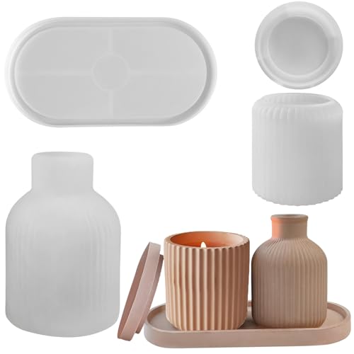 Lxoraziy Silikonform 3-teiliges Set für Vase, Tablett & Kerzenhalter, Wiederverwendbare Gießform aus Silikon für Beton, Harz, Wachs, DIY Kerzen, Deko & Geschenkideen Lxoraziy Silikonform 3-teiliges Set für Vase, Tablett & Kerzenhalter, Wiederverwendbare Gießform aus Silikon für Beton, Harz, Wachs, DIY Kerzen, Deko & Geschenkideen von Lxoraziy